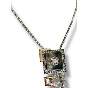 Silvertone Statement Necklace 2.75" Pendant Artsy 15-17"